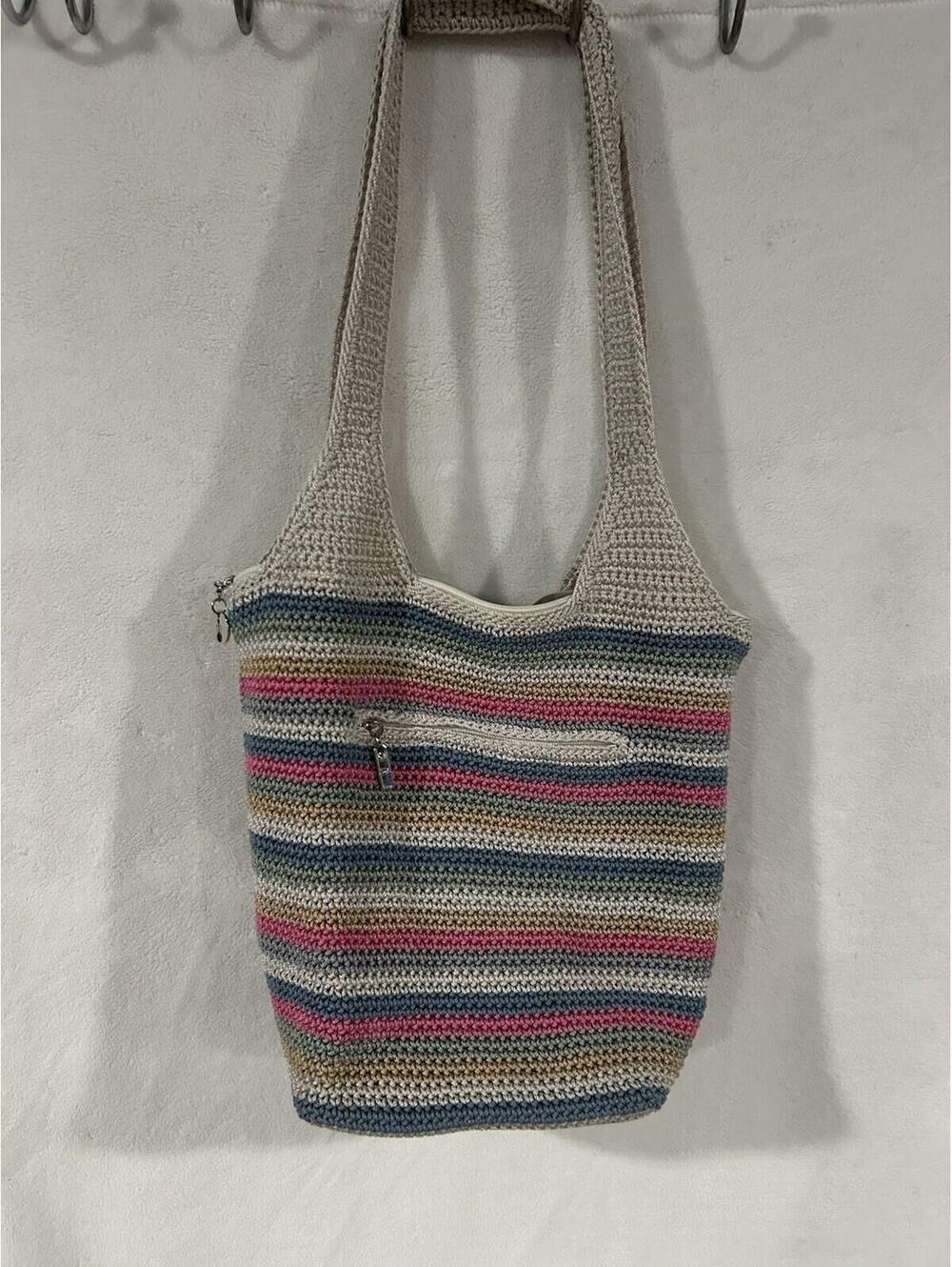 THE SAK Rainbow Multicolor Striped Crochet Shoulder Crossbody Bag Purse